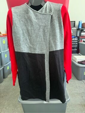Colorblock Red Sleeve Knit Cardigan - Gray, Black, Red mp49
